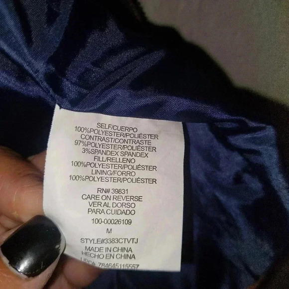 Takara Diamond Quilted Puffer Vest Navy Blue & Brown Faux Suede Size Medium - Picture 4 of 10